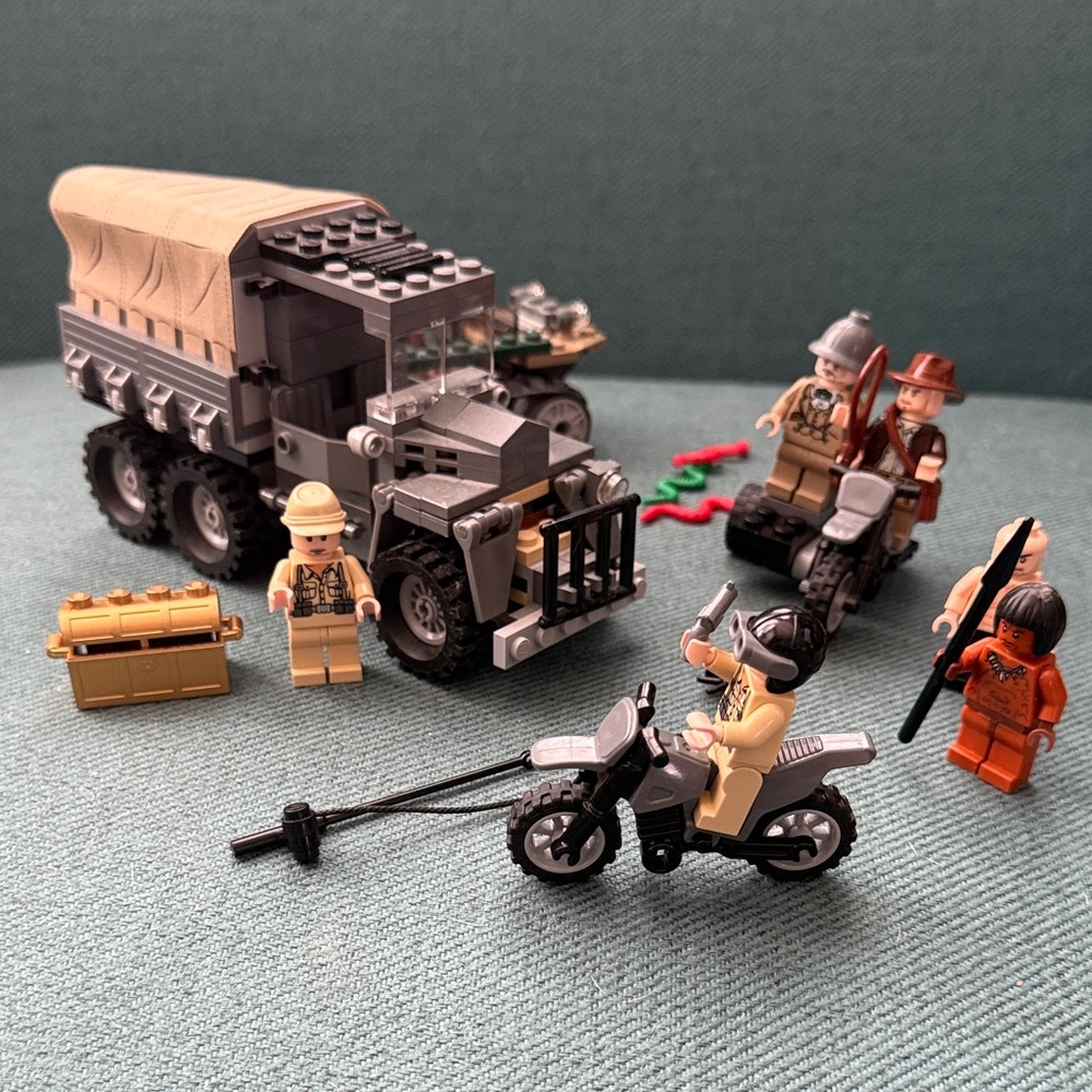 LEGO Indiana Jones Cargo Truck, 6 Minifigures, Motorbike Sidecar, Motorcycle